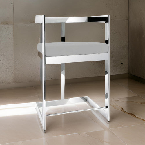 Pio 30 Inch Barstool Chair, Gray Velvet Padded Seat, Chrome Metal Finish By Casagear Home