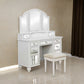 Cole 56 Inch Vanity Desk with Stool Storage Drawers Mirrors White Wood By Casagear Home BM312291