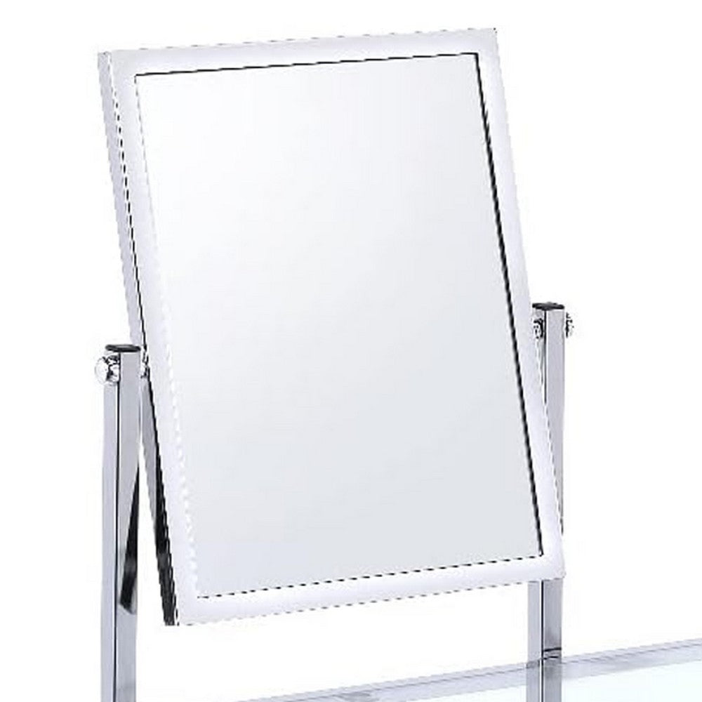 42 Inch Vanity Desk with Faux Fur Stool Mirror Glam Chrome Metal Frame By Casagear Home BM312293