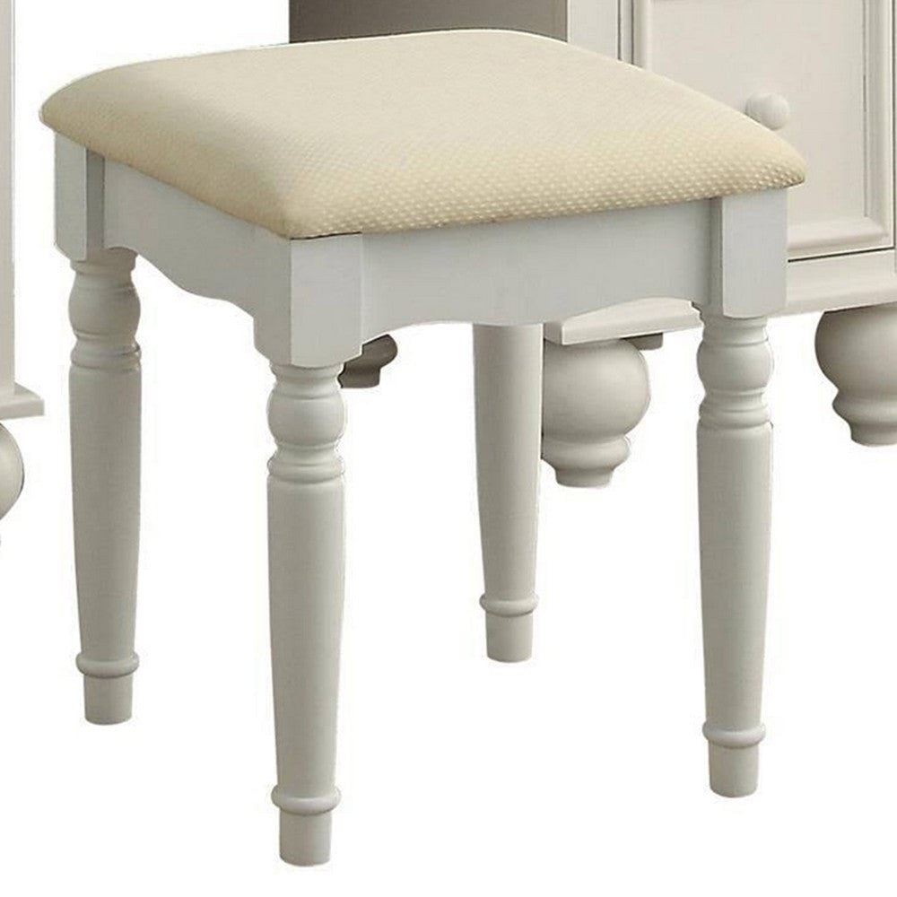 Cael 60 Inch Vanity Desk with Stool Drawers 3 Sided Mirror White Wood By Casagear Home BM312295