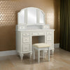 Cael 60 Inch Vanity Desk with Stool Drawers 3 Sided Mirror White Wood By Casagear Home BM312295