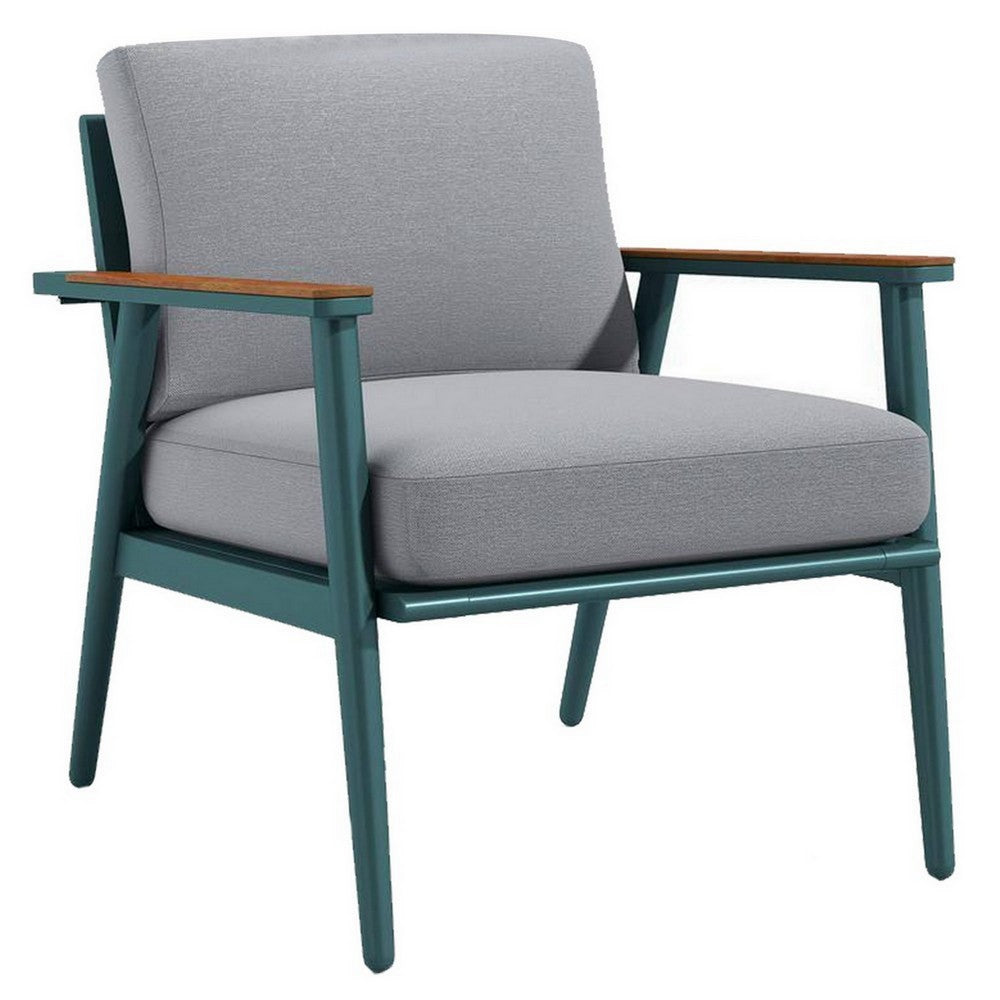 3 Piece Outdoor Coffee Table and Chairs Set, Wood Planks, Gray, Green By Casagear Home