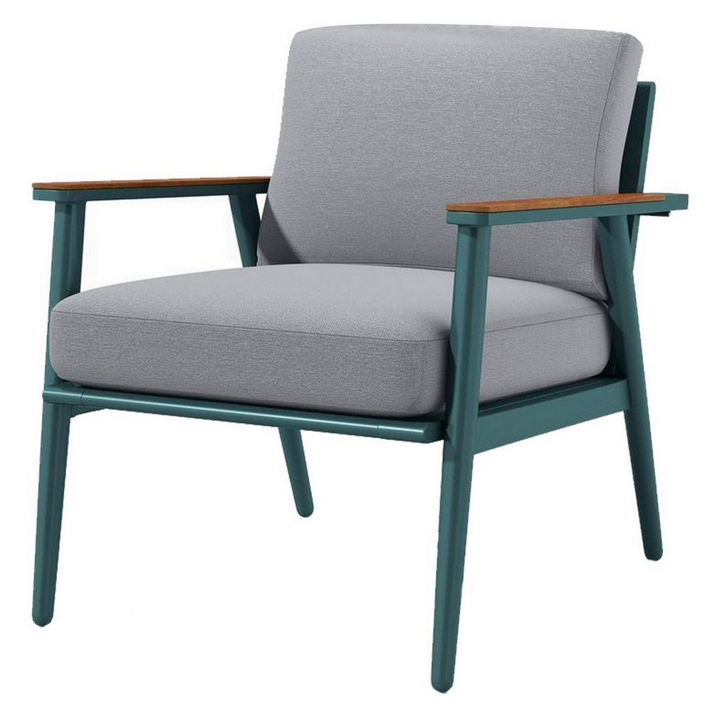 3 Piece Outdoor Coffee Table and Chairs Set, Wood Planks, Gray, Green By Casagear Home