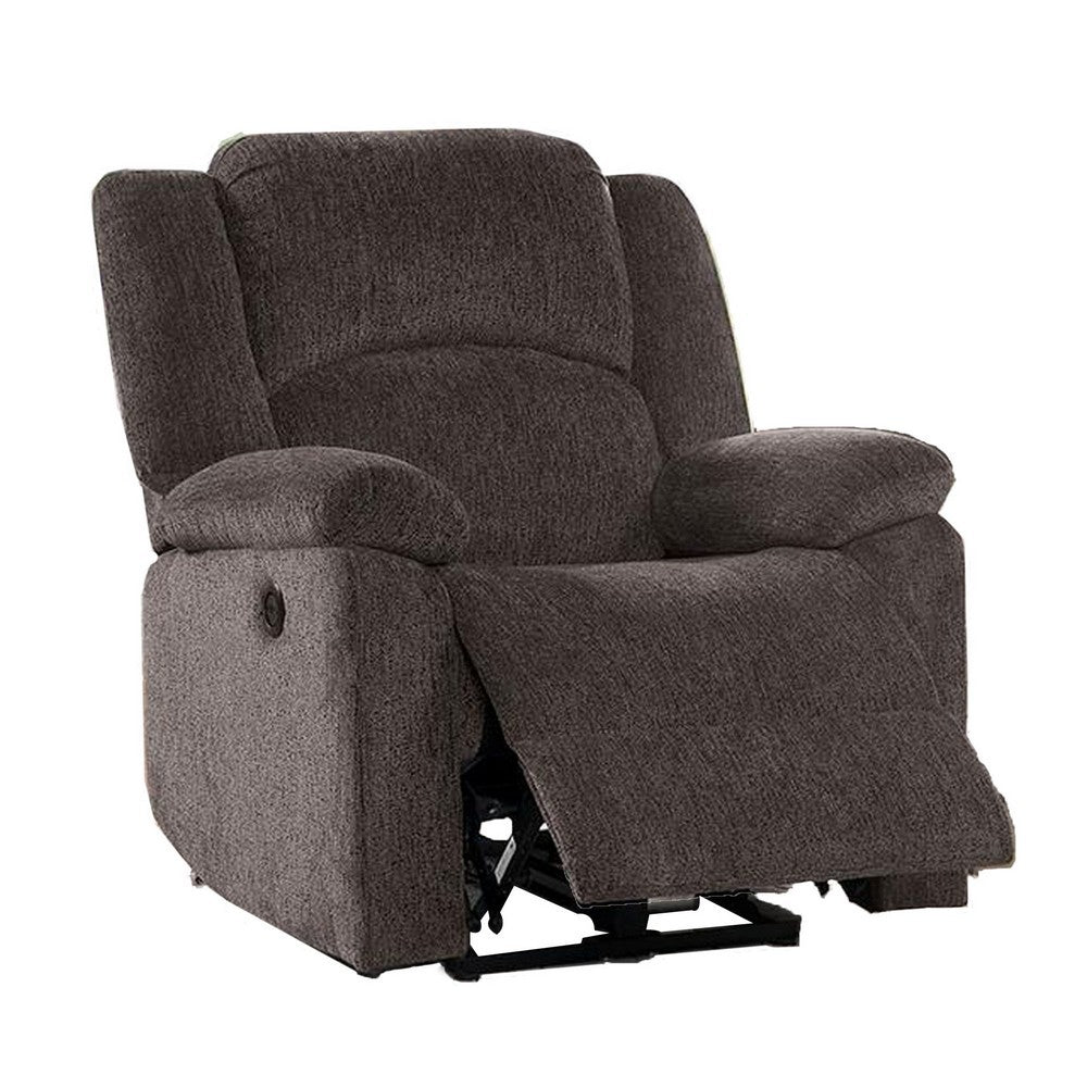 Cerys 40 Inch Power Recliner Chair USB Soft Dark Brown Chenille Fabric By Casagear Home BM312304