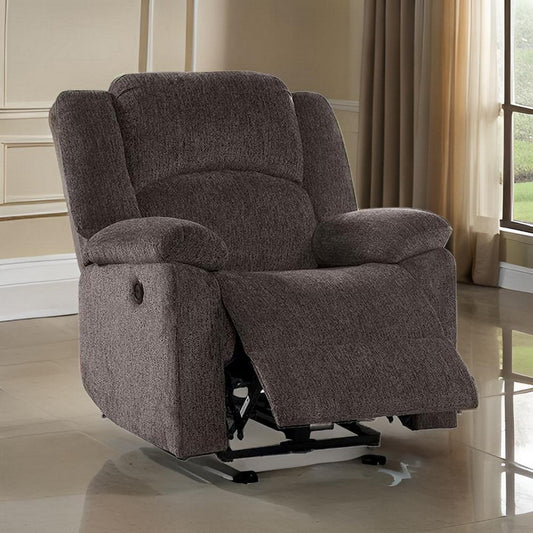 Cerys 40 Inch Power Recliner Chair, USB, Soft Dark Brown Chenille Fabric By Casagear Home