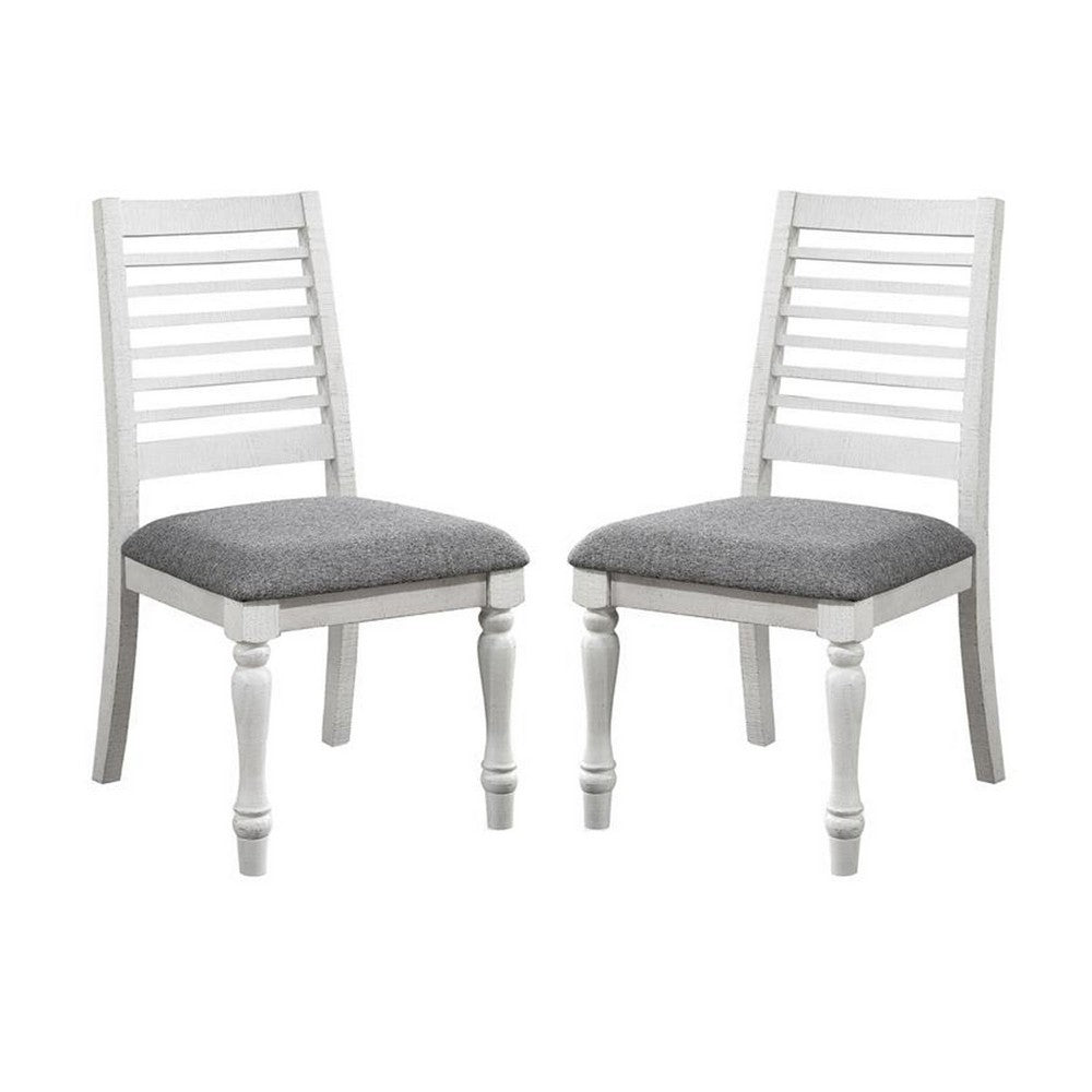 Wren 24 Inch Dining Chair Set of 2 Gray Fabric Cushion Antique White Wood By Casagear Home BM312310