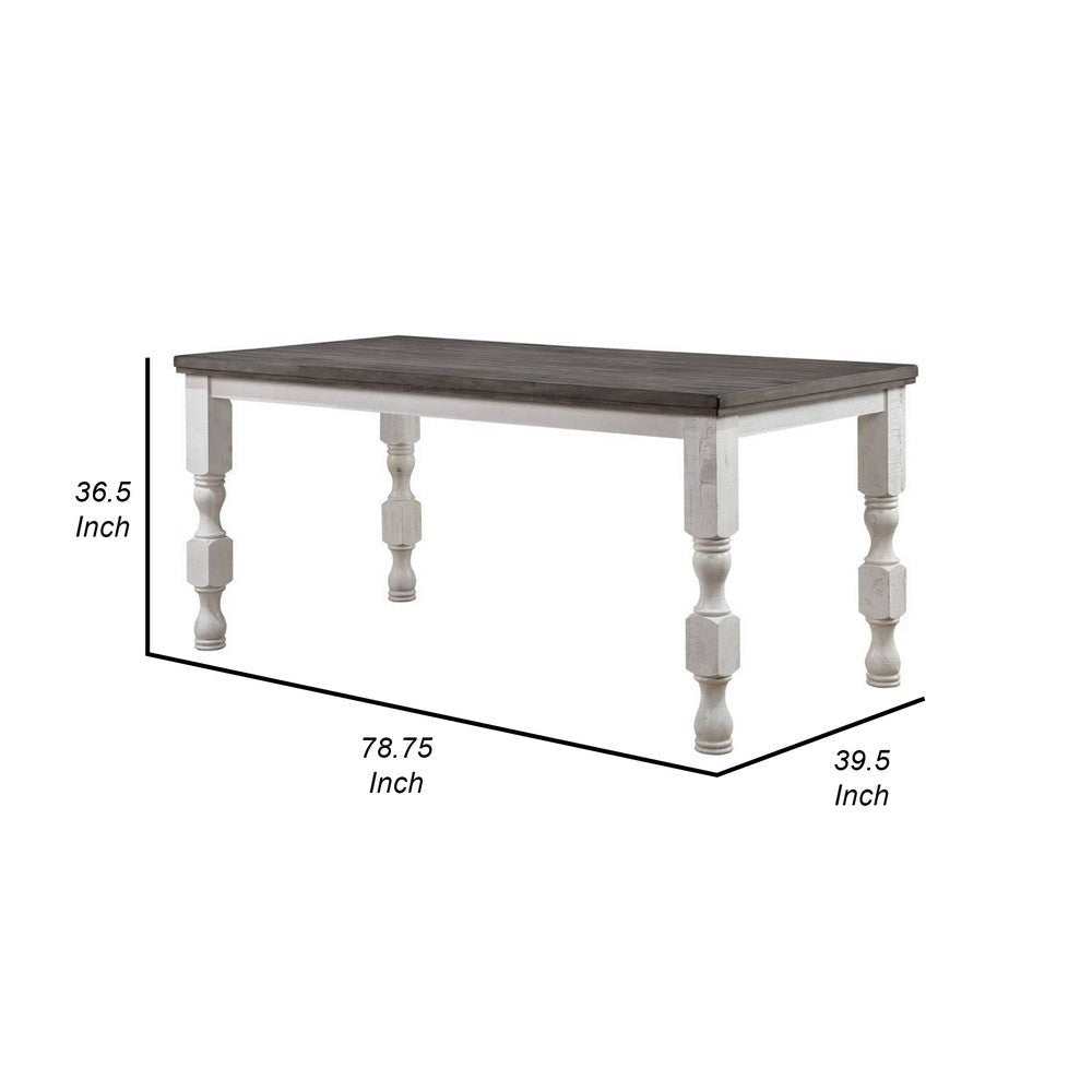 Wren 79 Inch Counter Height Table Rectangular Antique White Wood Gray By Casagear Home BM312311