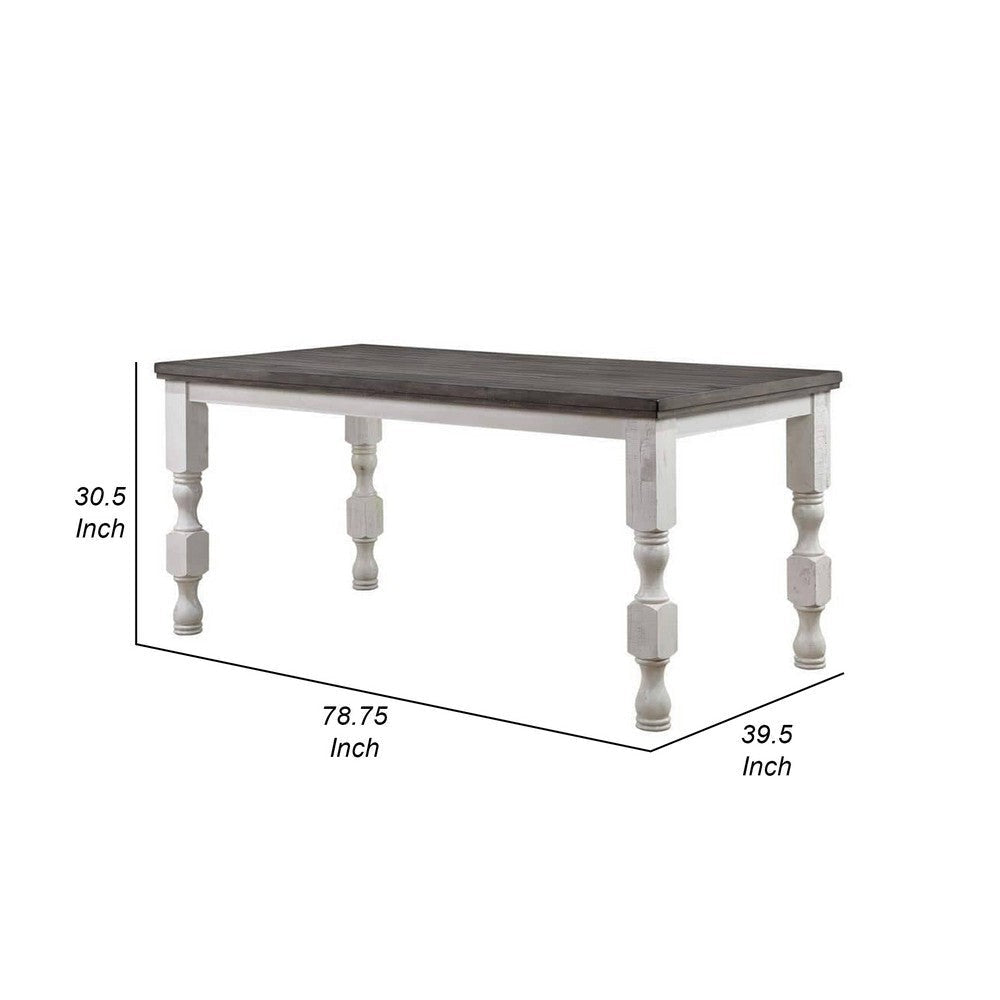 Wren 79 Inch Dining Table Rectangular Top Antique White Wood Gray Top By Casagear Home BM312312