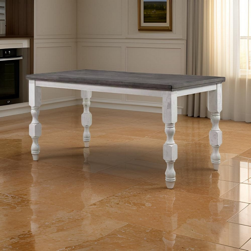 Wren 79 Inch Dining Table Rectangular Top Antique White Wood Gray Top By Casagear Home BM312312