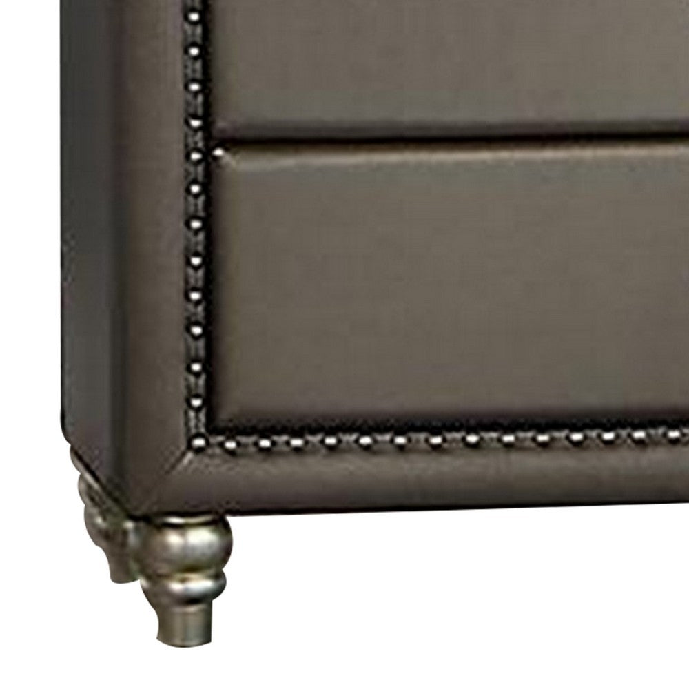 Seth 50 Inch Tall Dresser Chest 5 Drawers Solid Wood Gray Faux Leather By Casagear Home BM312316