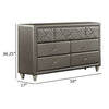 Seth 59 Inch Dresser 7 Drawers Solid Wood Frame Tufted Gray Faux Leather By Casagear Home BM312318