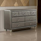 Seth 59 Inch Dresser 7 Drawers Solid Wood Frame Tufted Gray Faux Leather By Casagear Home BM312318