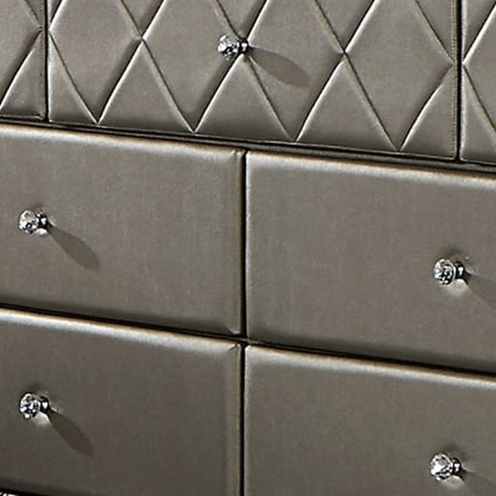 Seth 59 Inch Dresser 7 Drawers Solid Wood Tufted Gray Faux Leather By Casagear Home BM312319