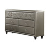 Seth 59 Inch Dresser, 7 Drawers, Solid Wood, Tufted Gray Faux Leather By Casagear Home