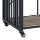 Nori 36 Inch Rolling Bar Cart with Shelves Foldable Frame Black Brown By Casagear Home BM312339