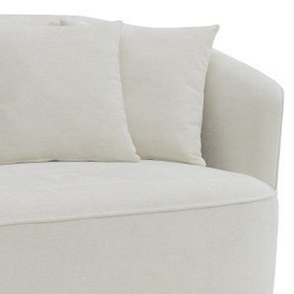 Oggy 83 Inch Sofa 4 Throw Pillows Barrel Shape Soft Beige Chenille By Casagear Home BM312340