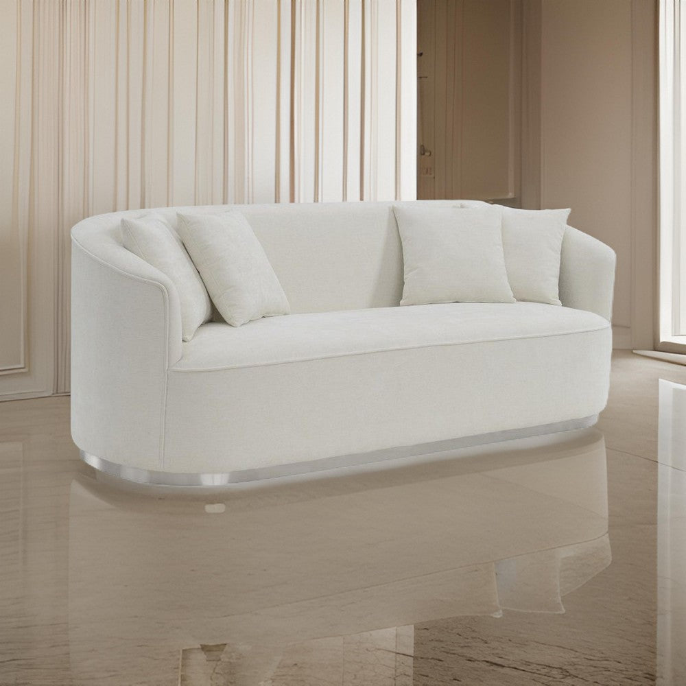 Oggy 83 Inch Sofa, 4 Throw Pillows, Barrel Shape, Soft Beige Chenille By Casagear Home
