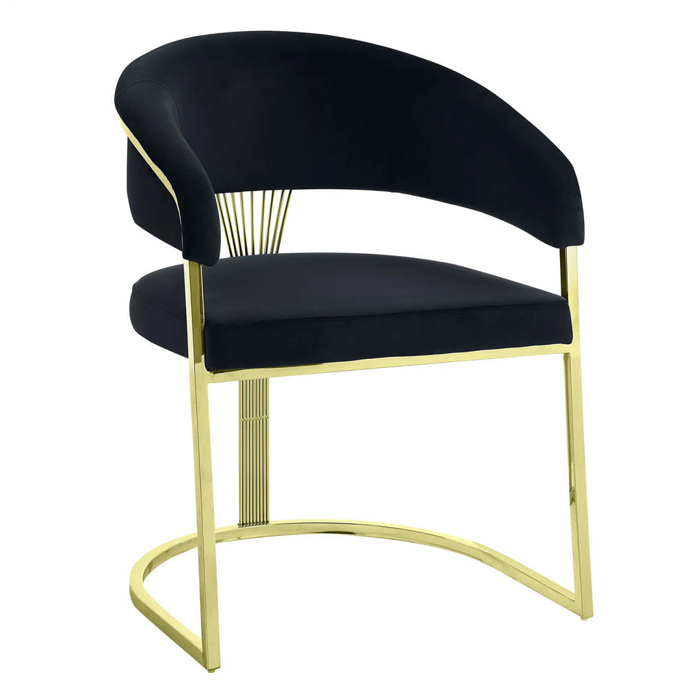 Verie 22 Inch Side Dining Chair Gold Base Padded Black Velvet BM312345