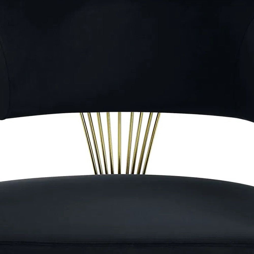 Verie 22 Inch Side Dining Chair Gold Base Padded Black Velvet BM312345