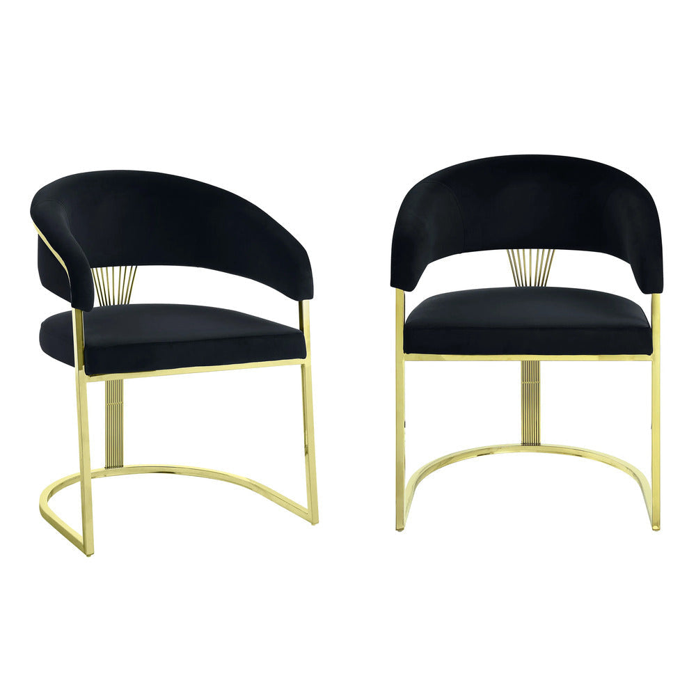 Verie 22 Inch Side Dining Chair Gold Base Padded Black Velvet BM312345