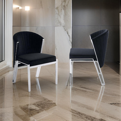 Verie 23 Inch Side Dining Chair Set of 2, Polished Chrome, Black Velvet By Casagear Home
