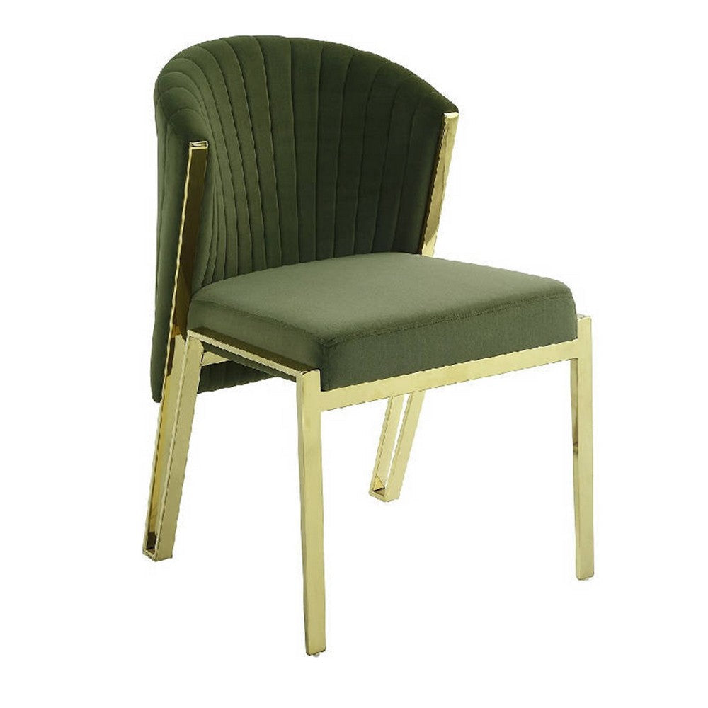 Verie 23 Inch Side Dining Chair Set of 2 Mirror Gold Steel Green Velvet By Casagear Home BM312347