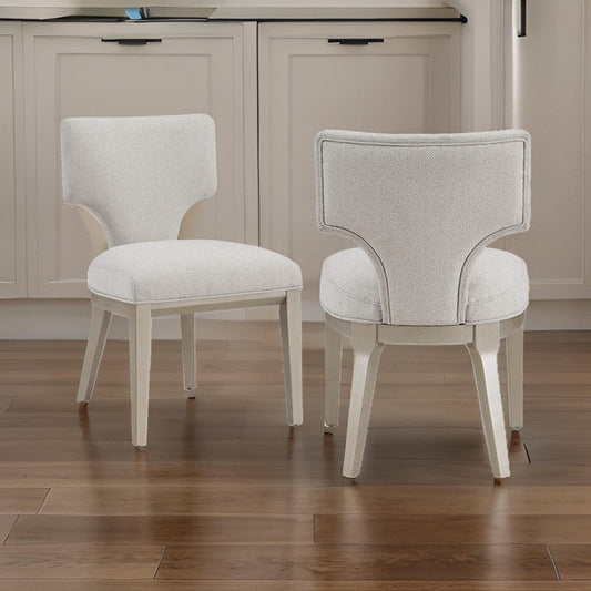 Kyna 21 Inch Side Dining Chair Set of 2, Curved Backrest, Champagne Linen By Casagear Home