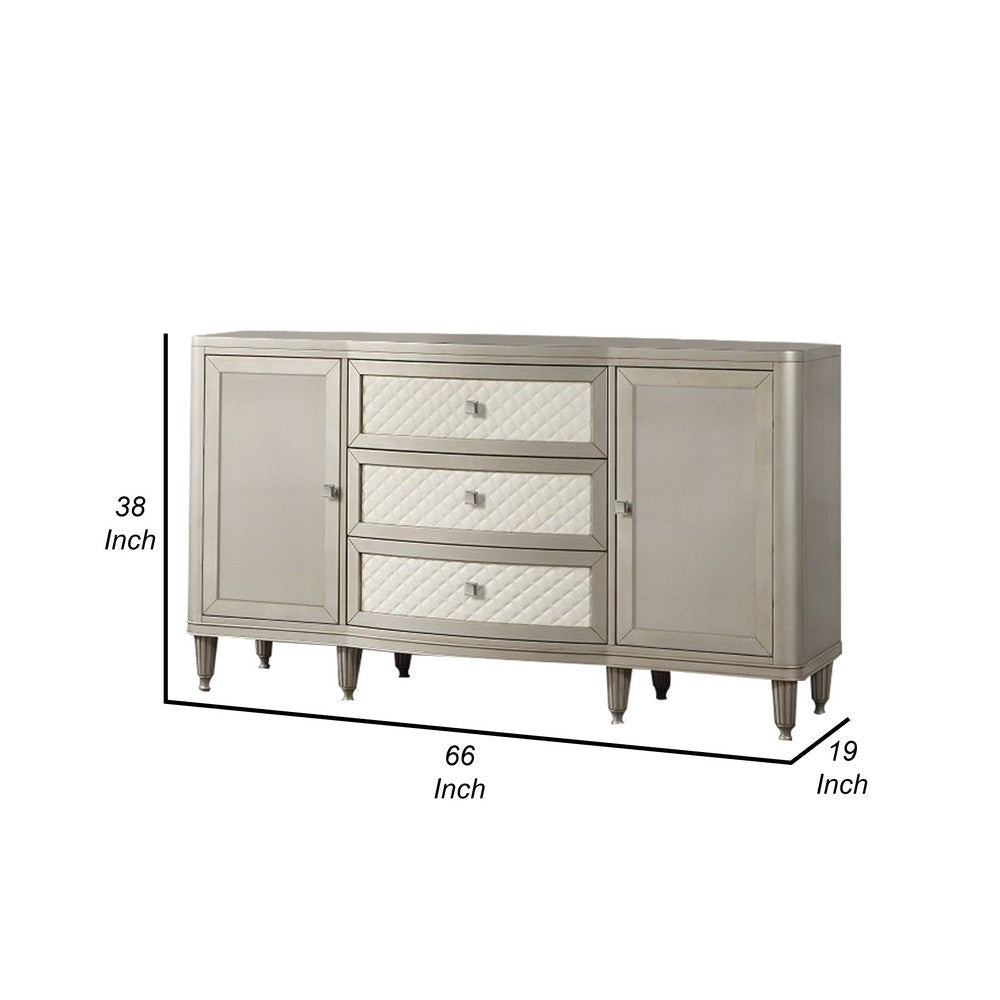 Kyna 66 Inch Sideboard Console 3 Drawers 2 Cabinets Stone Top Champagne By Casagear Home BM312349