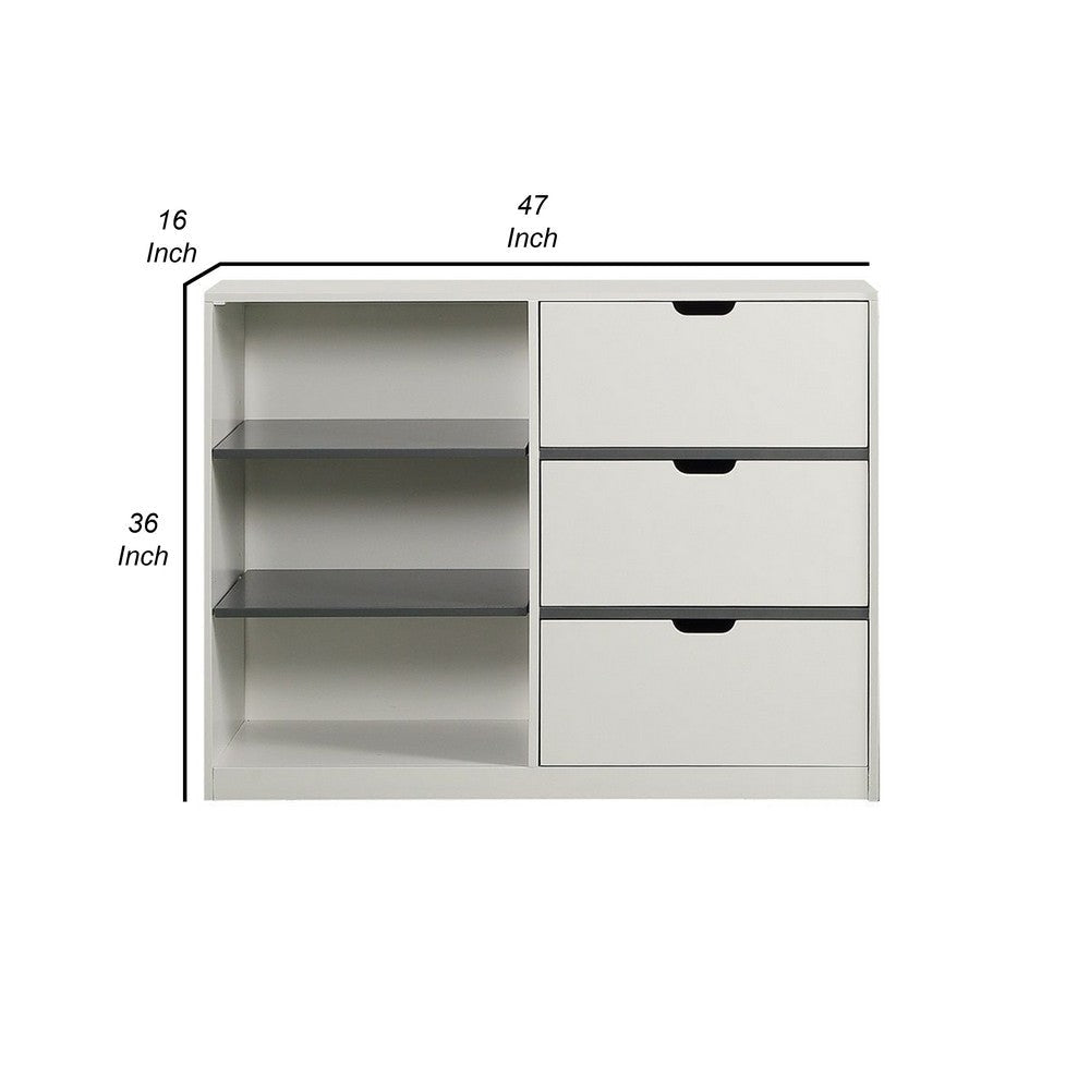 47 Inch Accent Cabinet with 3 Drawers and 3 Open Shelves White Wood By Casagear Home BM312350