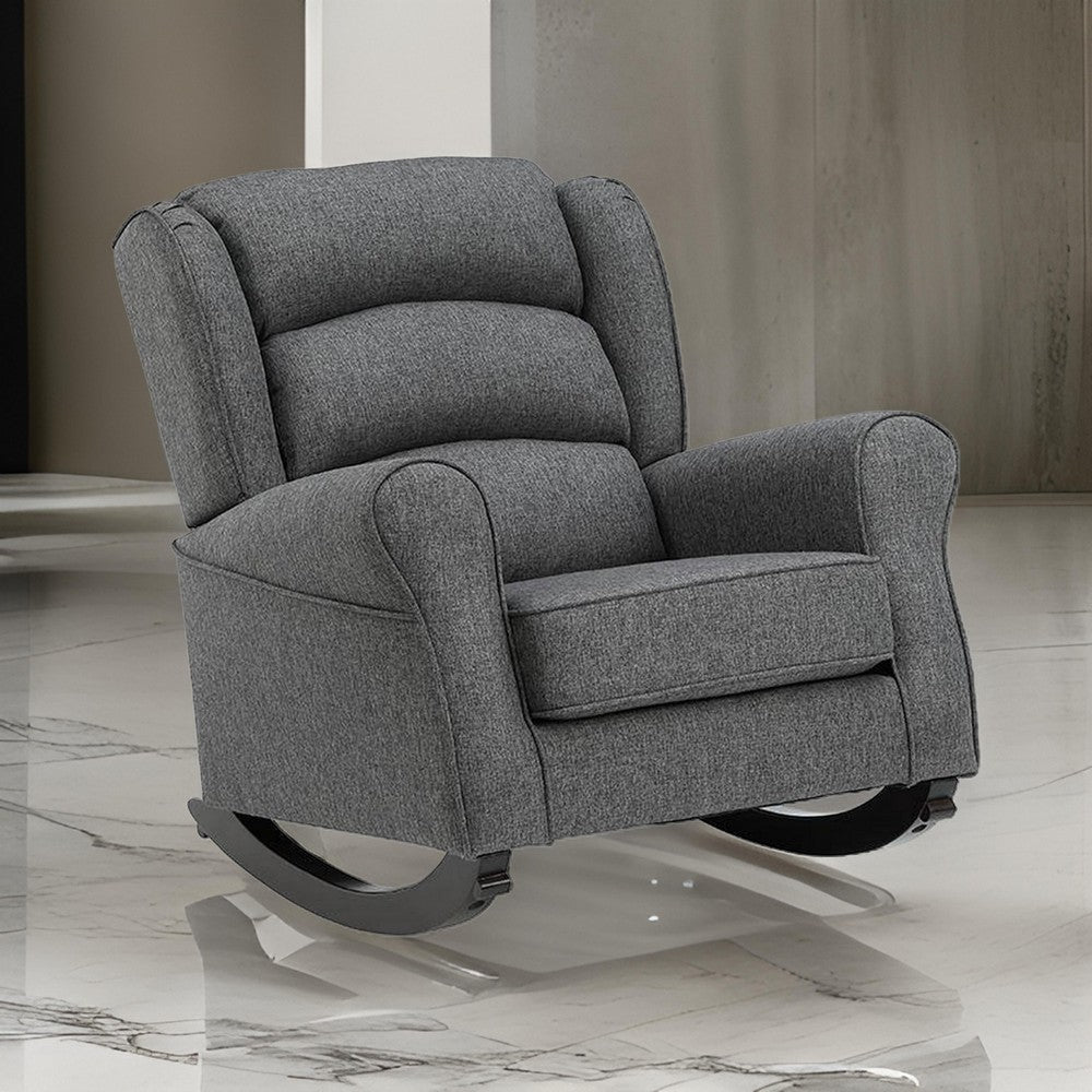 34 Inch Rocking Chair, Wood Frame, Channel Tufted Gray Fabric Upholstery By Casagear Home