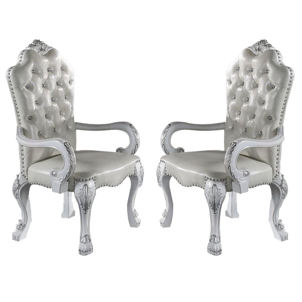 Ally 26 Inch Dining Armchair Set of 2 Curved Top Faux Leather White By Casagear Home BM312361