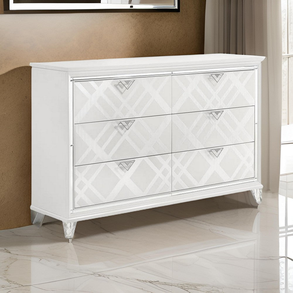 Kyla 66 Inch Wide Dresser 6 Drawer Mirror Trim Clear Legs White Wood By Casagear Home BM312363