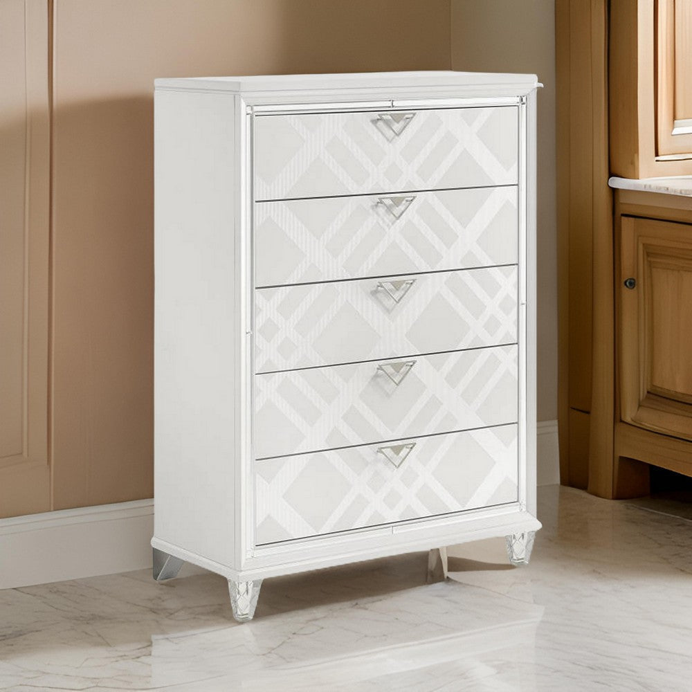 Kyla 55 Inch Tall Dresser Chest 5 Drawer Mirror Trim White Wood Frame By Casagear Home BM312364