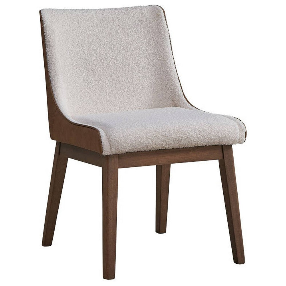 25 Inch Side Dining Chair Set of 2 Wingback White Boucle Walnut Brown By Casagear Home BM312370