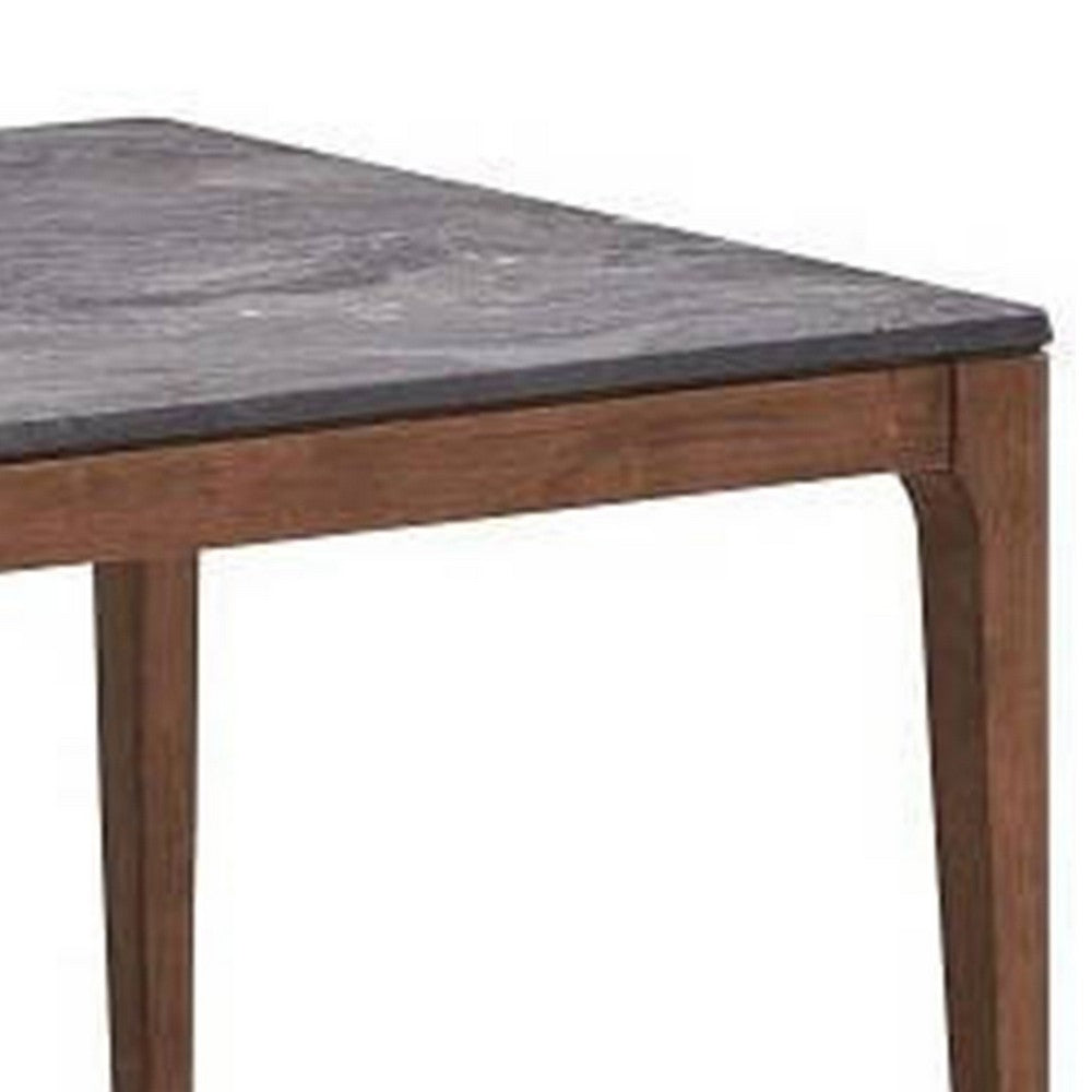 Evis 63 Inch Dining Table, Marble Grain Faux Stone Top, Walnut Brown Wood By Casagear Home