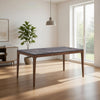 Evis 63 Inch Dining Table, Marble Grain Faux Stone Top, Walnut Brown Wood By Casagear Home