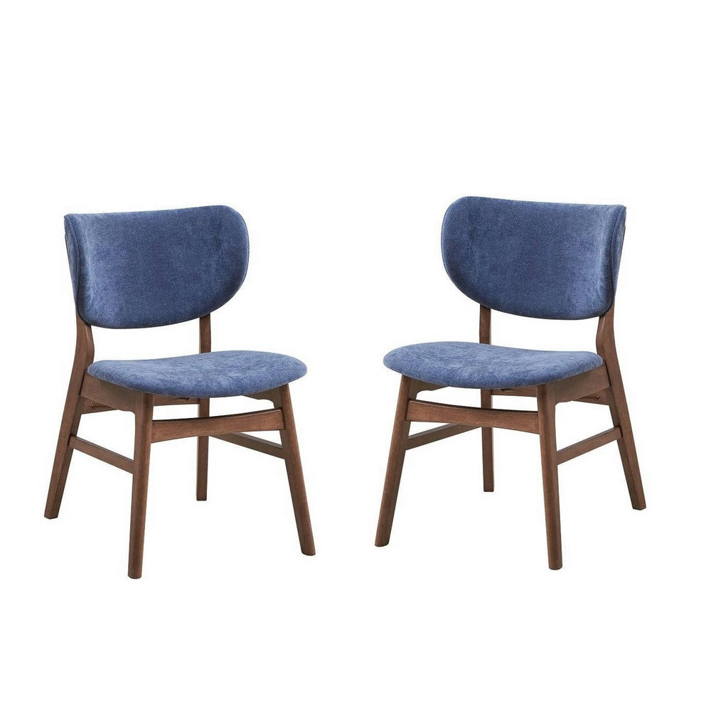 Evis 23 Inch Side Dining Chair Set of 2 Walnut Brown Soft Blue Fabric By Casagear Home BM312374