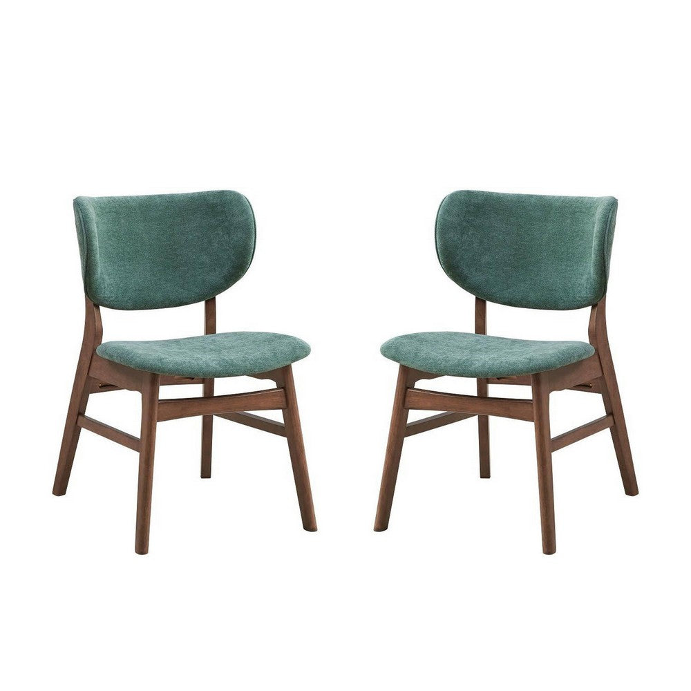 Evis 23 Inch Side Dining Chair Set of 2 Walnut Brown Soft Green Fabric By Casagear Home BM312375