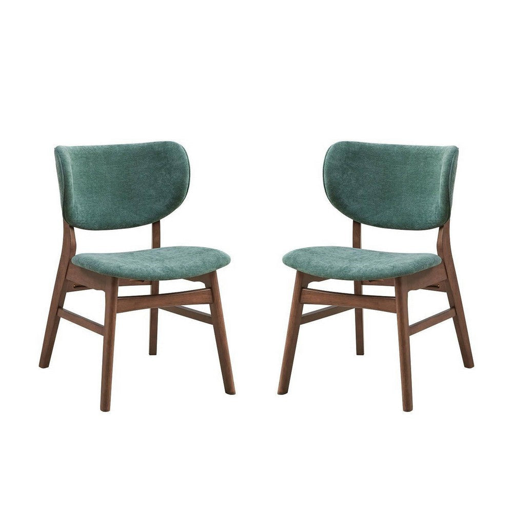 Evis 23’’ Side Dining Chair Set of 2 Brown Wood Green Fabric By Casagear Home BM312375