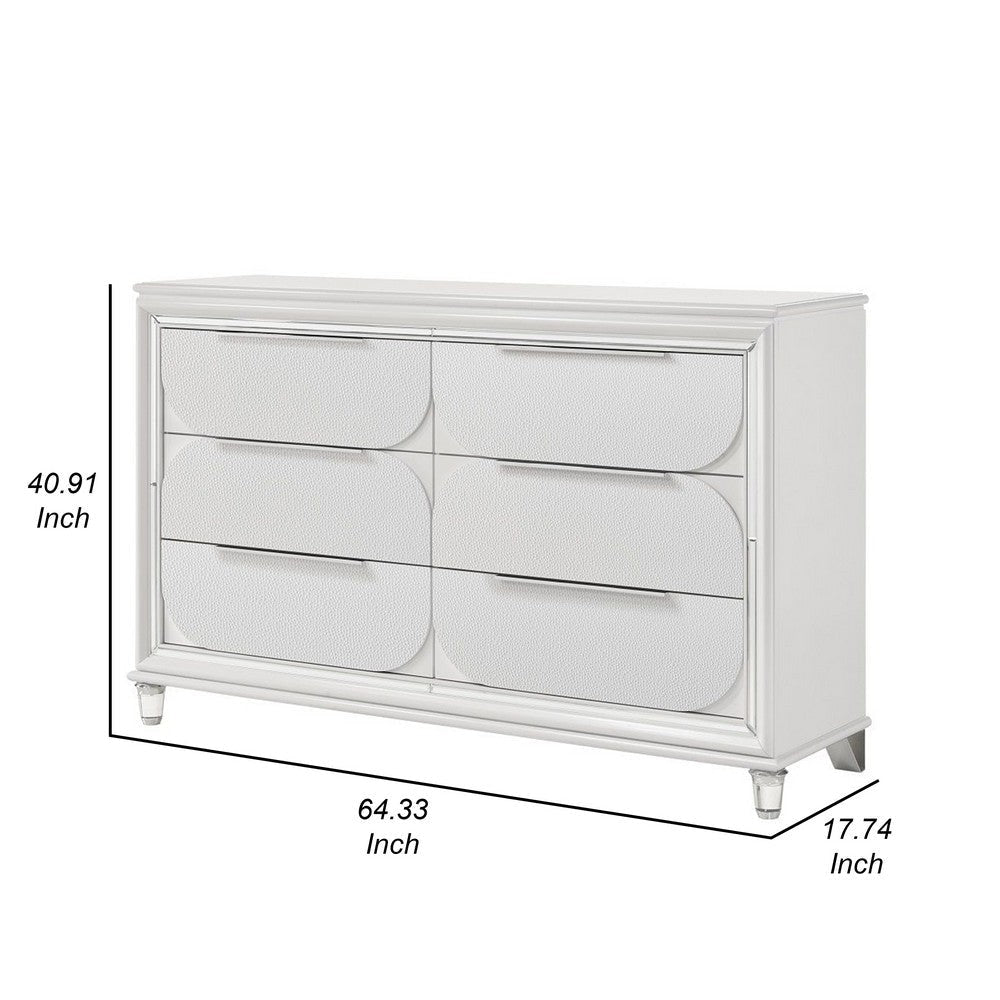 Rara 64 Inch Wide Dresser 6 Drawers Mirror Trim Acrylic Legs White By Casagear Home BM312378