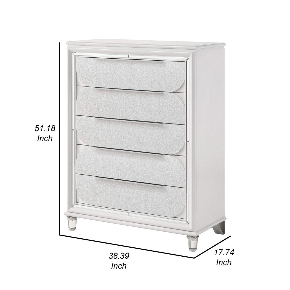 Rara 51 Inch Tall Dresser Chest 5 Drawer Mirror Trim Acrylic White By Casagear Home BM312379