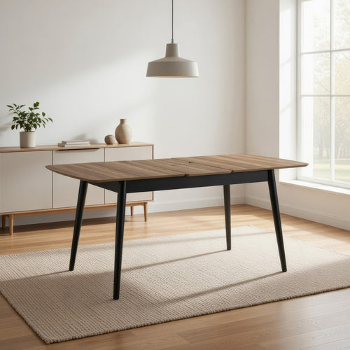 Anae 51-63 Inch Dining Table, Butterfly Leaf, Brown Wood Top, Black Legs By Casagear Home