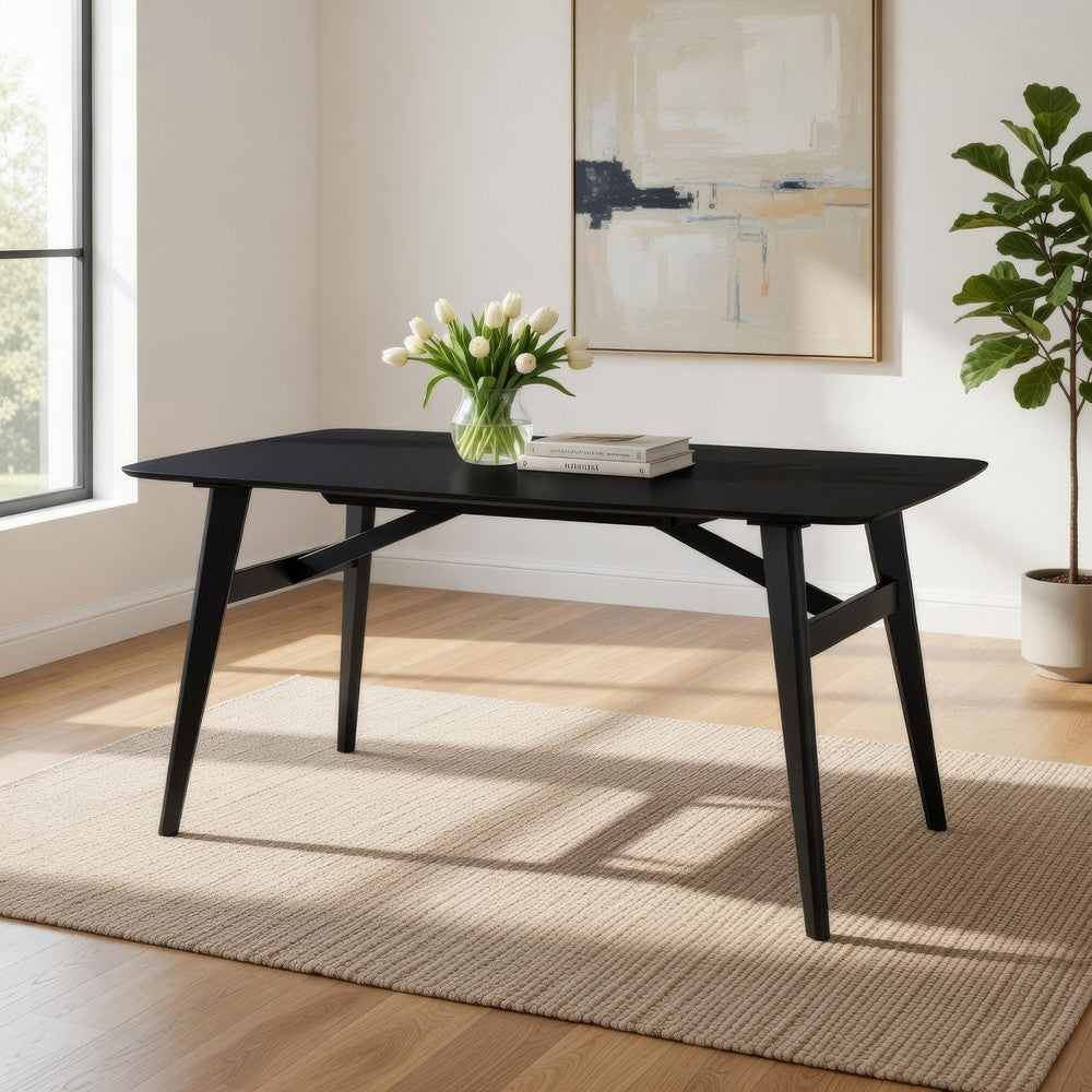 Iora 71 Inch Dining Table, Industrial Style, Rounded Corners, Black Wood By Casagear Home