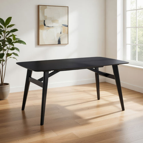 Iora 71 Inch Dining Table, Industrial Style, Rounded Corners, Black Wood By Casagear Home