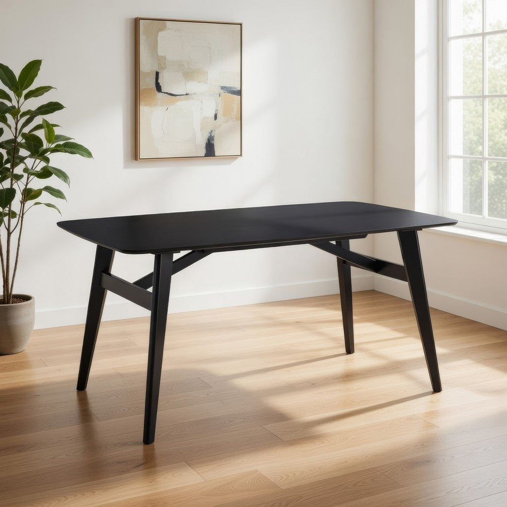 Iora 71 Inch Dining Table, Industrial Style, Rounded Corners, Black Wood By Casagear Home