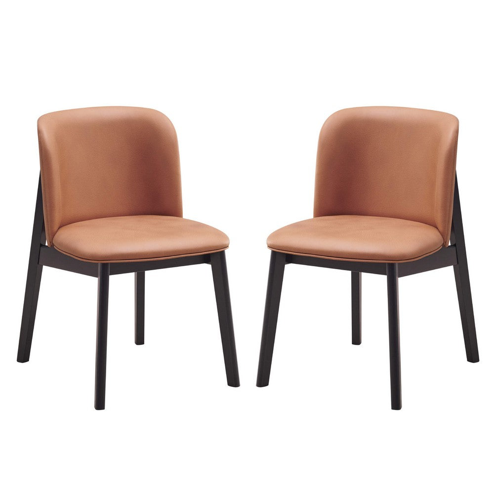 Iora 22 Inch Side Dining Chair Set of 2 Ergonomic Brown Fabric Black By Casagear Home BM312383