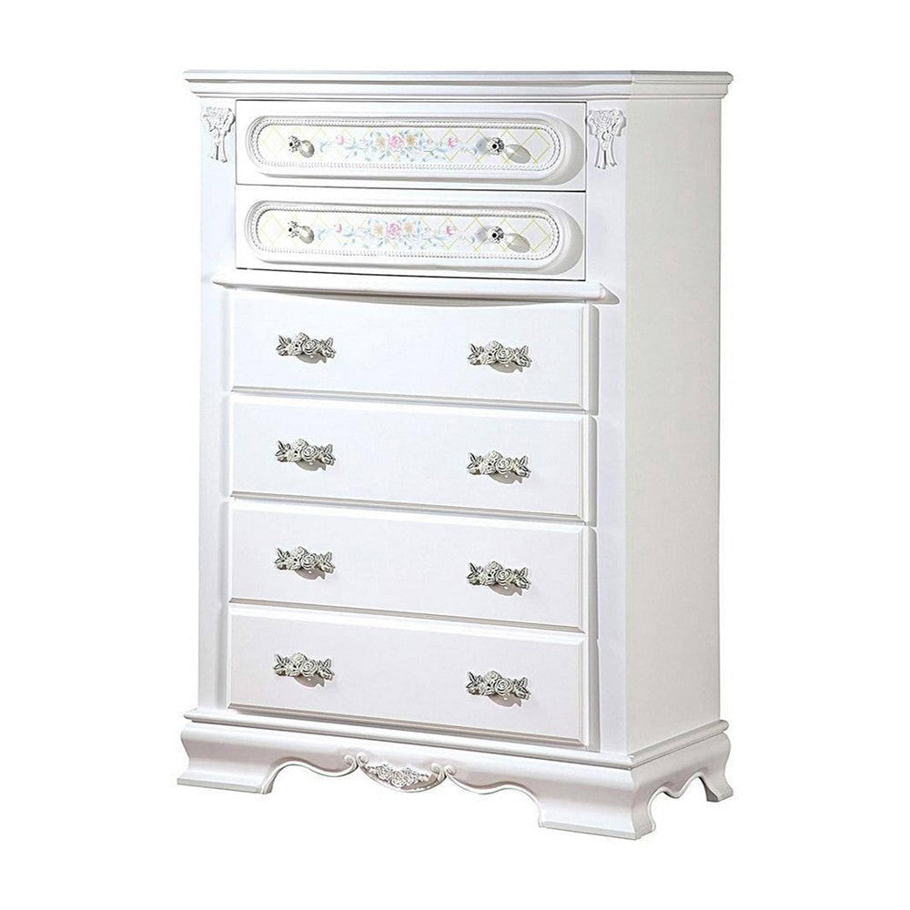 Auri 52 Inch Tall Dresser Chest 5 Drawers Crown Molding White Wood By Casagear Home BM312390