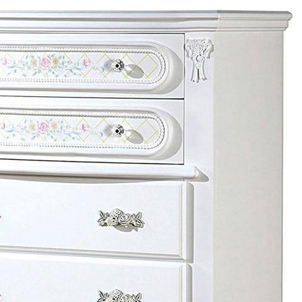 Auri 52 Inch Tall Dresser Chest 5 Drawers Crown Molding White Wood By Casagear Home BM312390