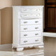 Auri 52 Inch Tall Dresser Chest, 5 Drawers, Crown Molding, White Wood