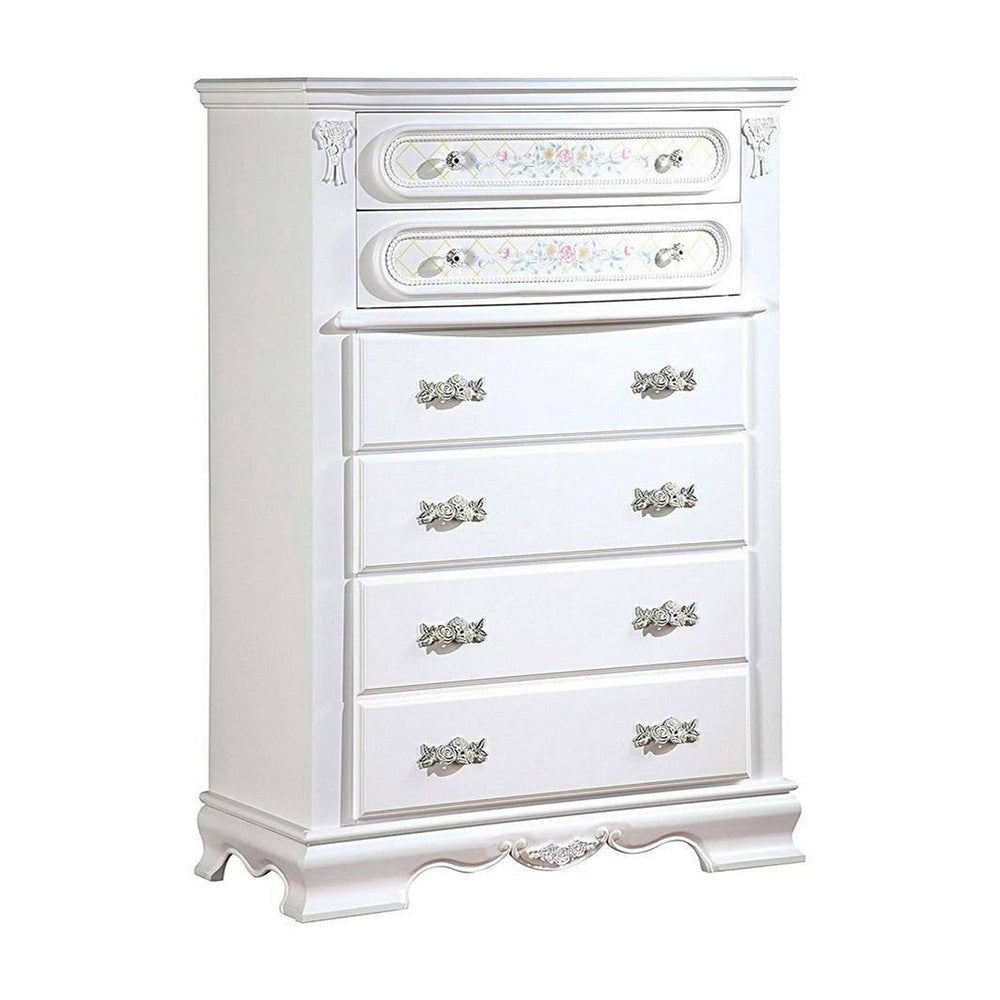 Auri 52 Inch Tall Dresser Chest, 5 Drawers, Crown Molding, White Wood By Casagear Home